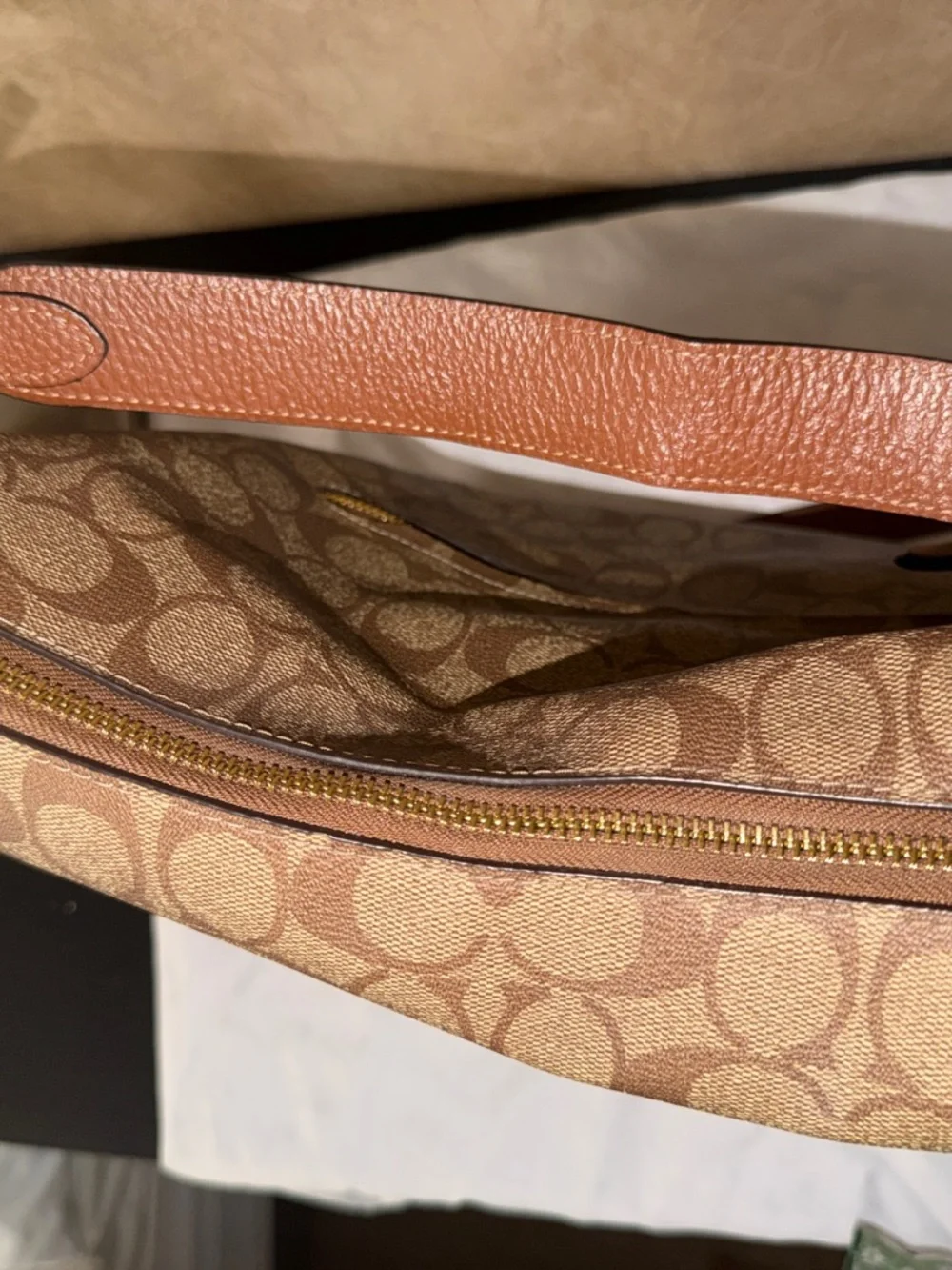 Coach Brown Signature Canvas Shoulder Bag with Leather Trim - Picture 2 of 4